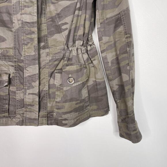 Express Womens Small S Camo Zip Front Jacket Green Cotton Cinch Waist Zip Cuff - Picture 4 of 13